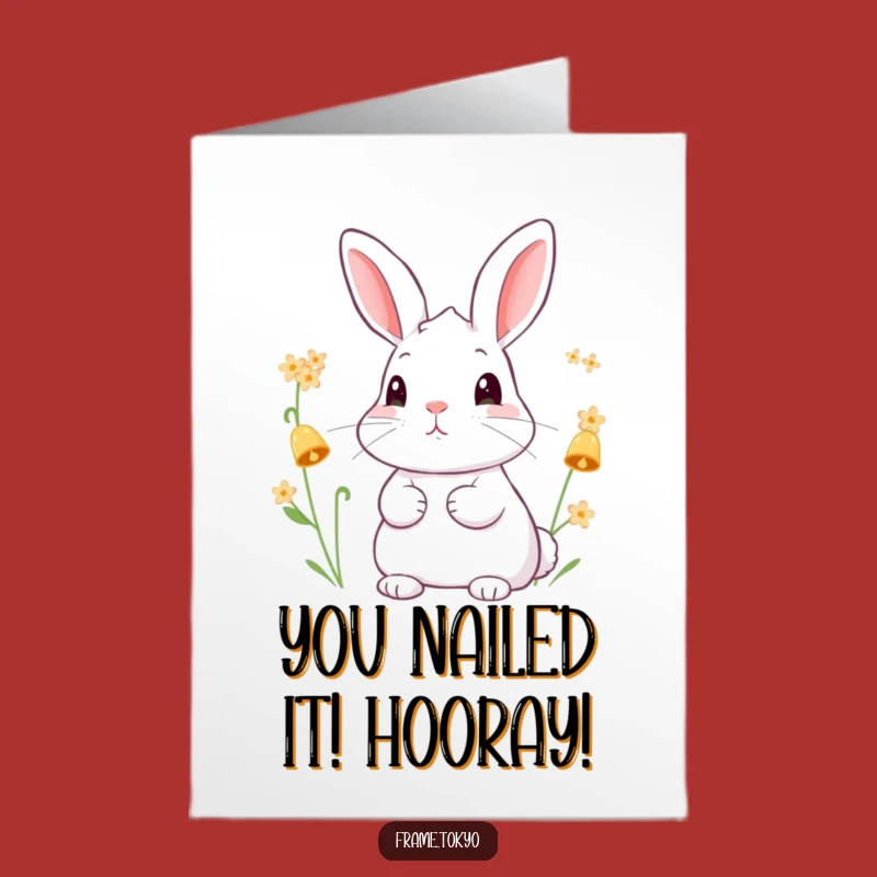 Free Printable Congrats Card: Funny Rabbit Enjoys Flower Bells - DIY Downloadable!