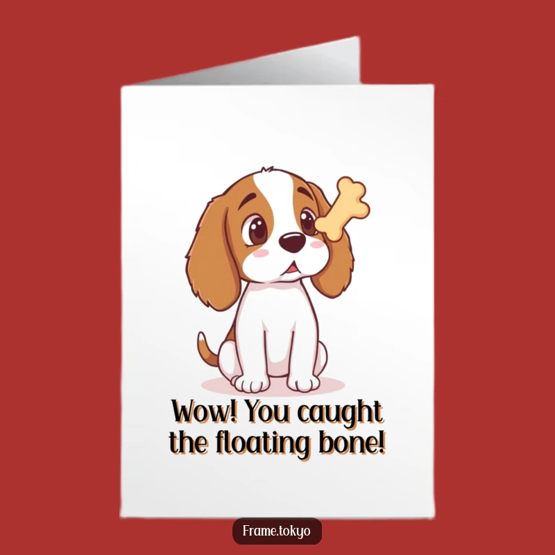 Free Printable Congrats Card: Shocked Spaniel Sees a Floating Bone - Funny Downloadable Gift