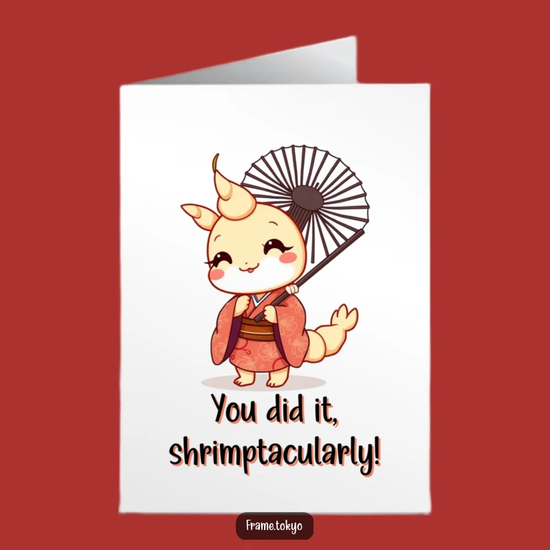 Free Printable Congrats Card: Cute Kawaii Shrimp Kimono Fan Humorous Downloadable