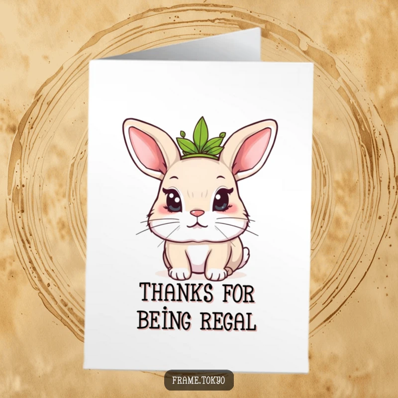 Funny Free Printable Thank You Card: A mischievous rabbit in a leafy crown, offering a thankful yet cheeky smile.