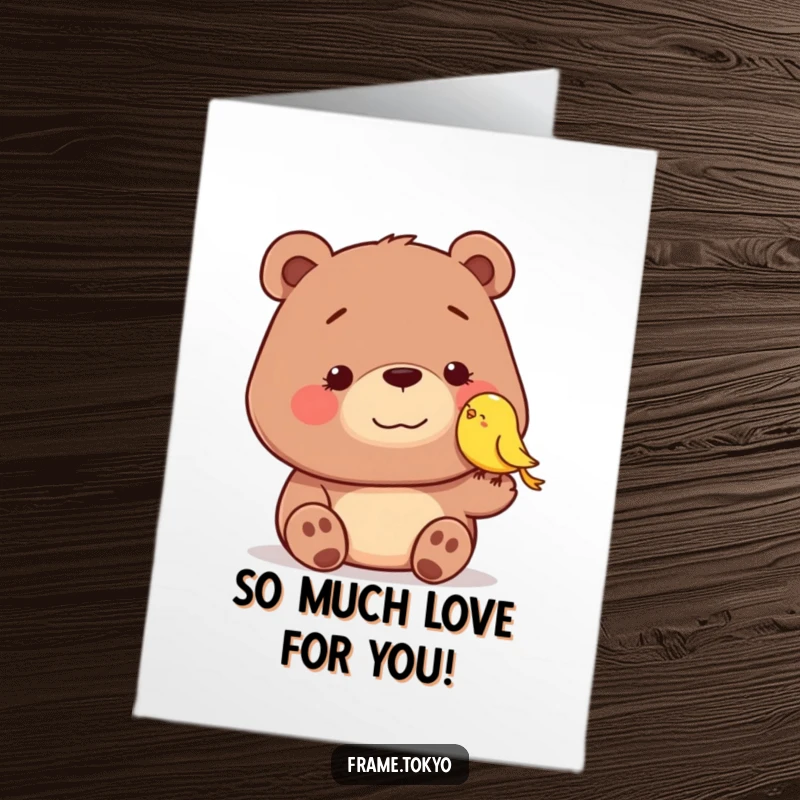 Funny Free Printable Thank You Card: A dopey bear receives a gentle nudge from a tiny bird, a sweet and humorous gesture of thanks.