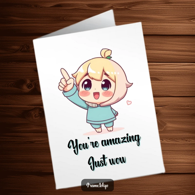 Funny Free Printable Thank You Card: Character excitedly pointing upwards, captivated by something wonderful, expressing thanks.