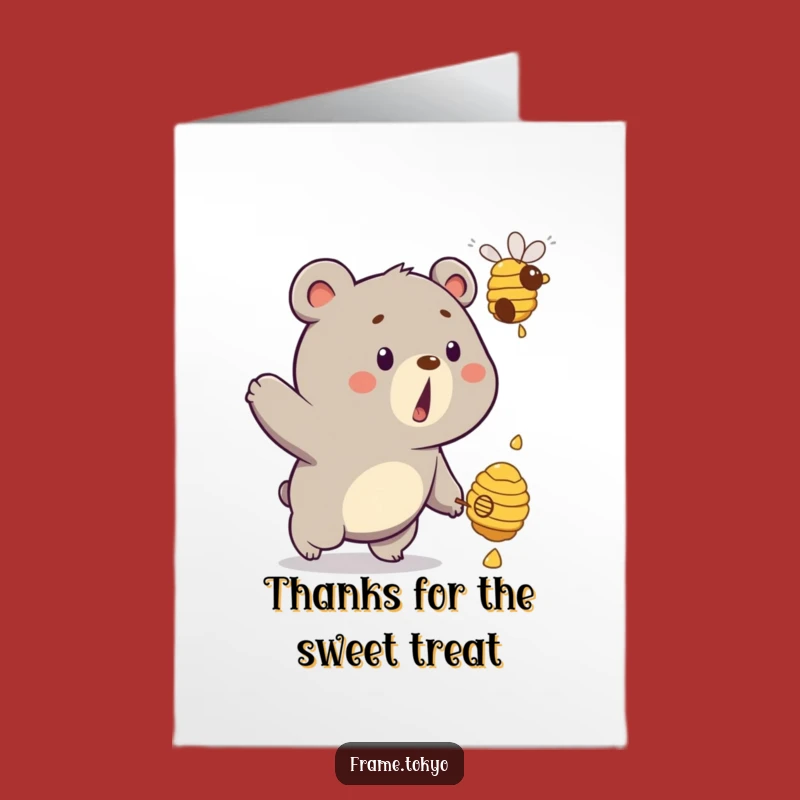 Free Printable Surprised Bear Thank You Card: Funny Beehive Chase Downloadable Greeting