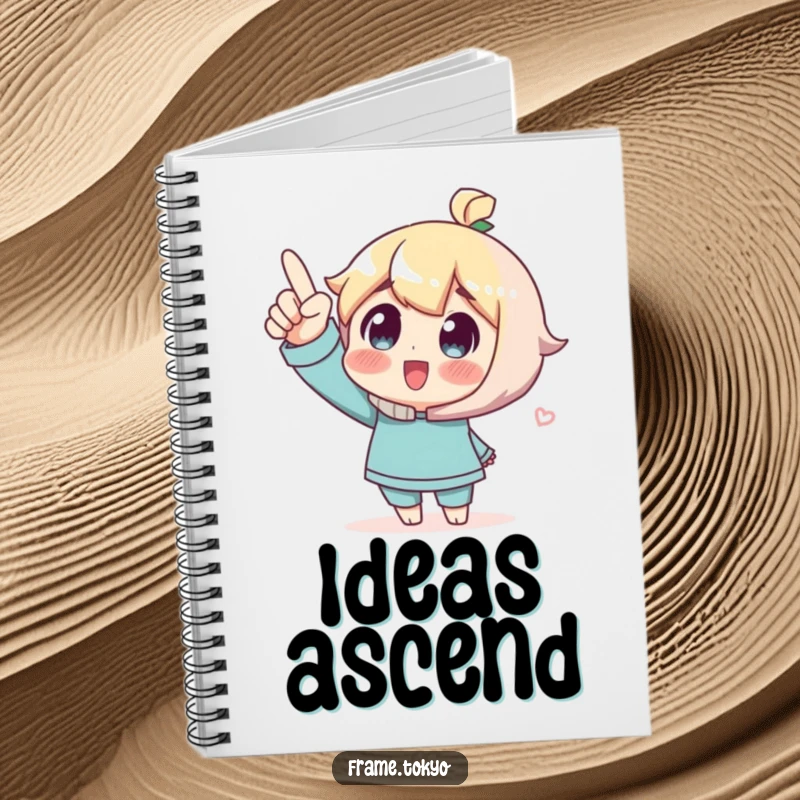 Funny Notebook with a character pointing upwards in wonder, perfect for journaling dreams and aspirations.