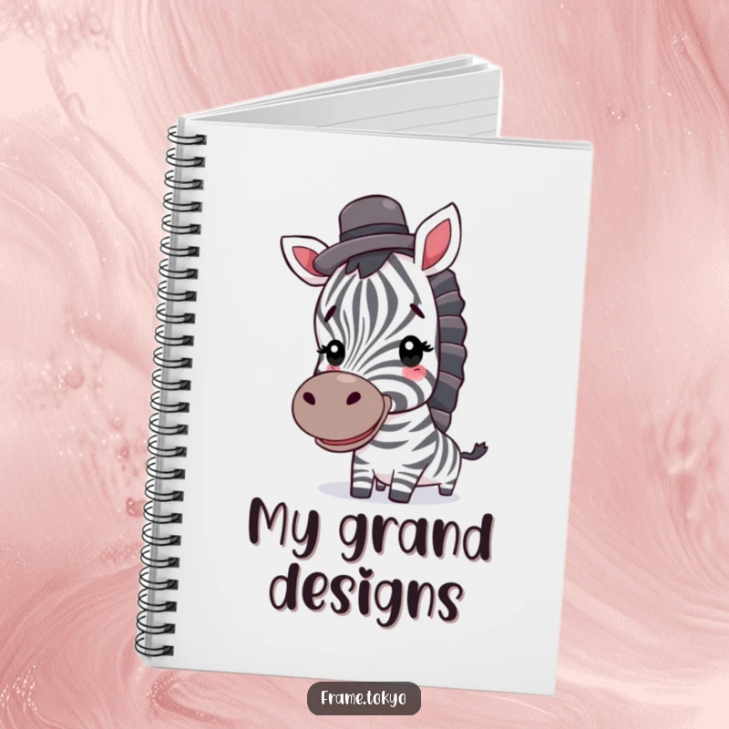 Funny zebra notebook; a smiling zebra with a top hat, ready to help jot down brilliant, stylish ideas.