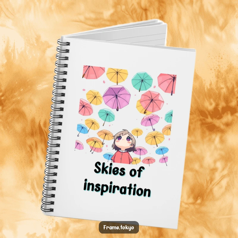 Funny Character Notebook: Character looking up at a sky of colorful umbrellas, a whimsical journal for creative minds.