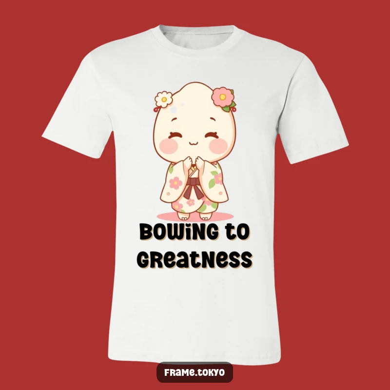 Wear your happiness with this funny mochi character bowing politely! A delightful funny gift!