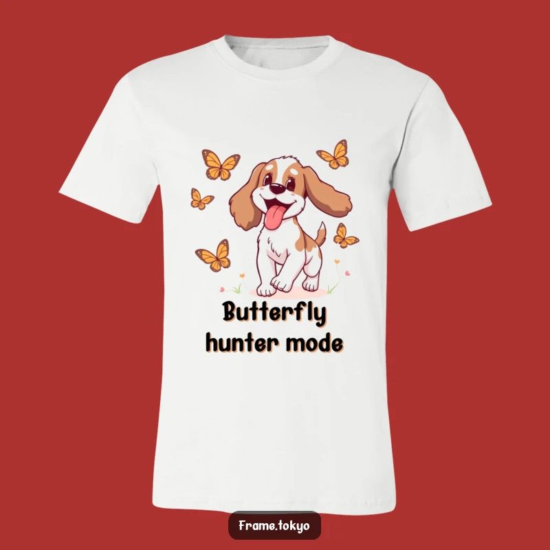 Funny Delighted Spaniel T-Shirt: Chase Fun with Butterflies!
