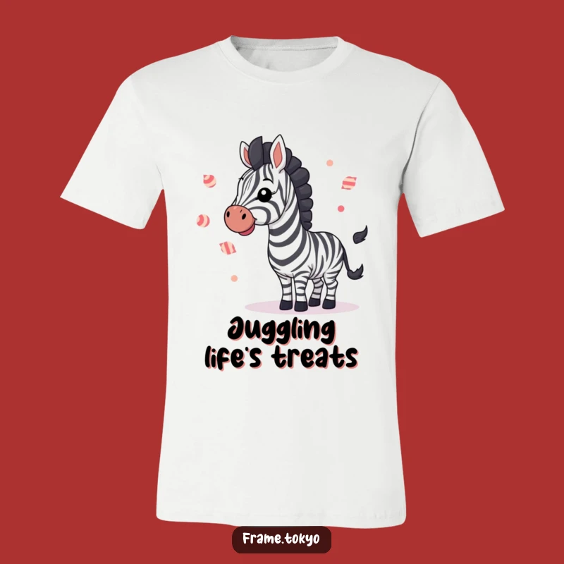 Funny Candy Juggling Zebra Tee: Hilarious Treat for Sweet-Toothed Fun Lovers