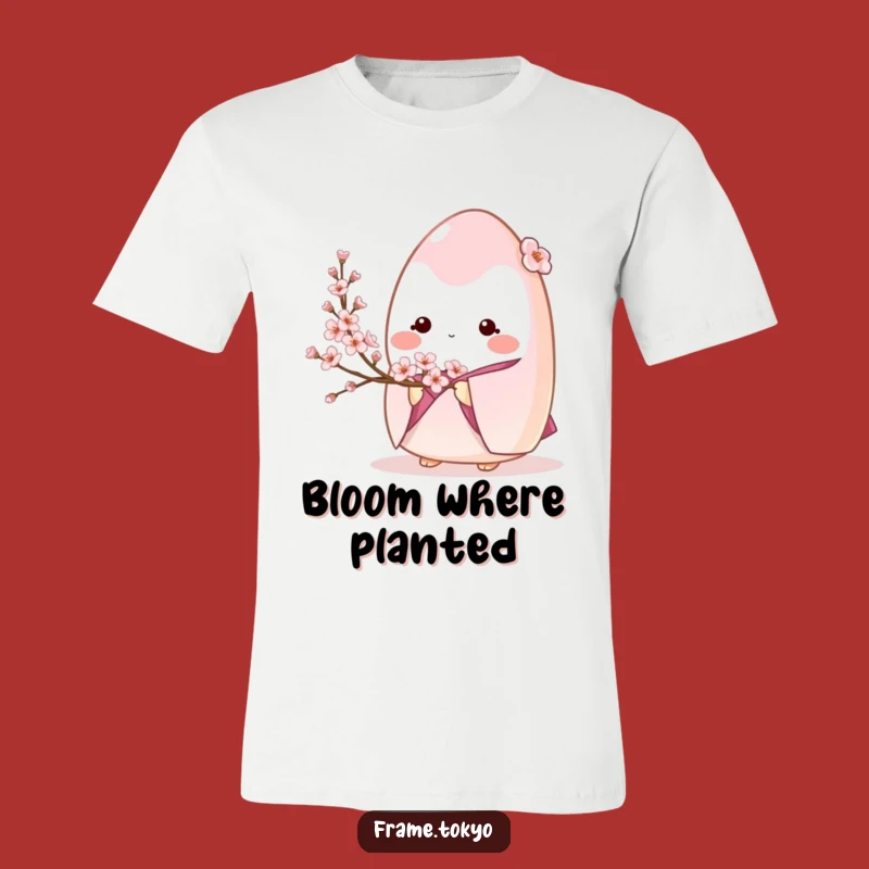 Funny Onigiri Kimono T-Shirt: Shy Character with Cherry Blossoms!