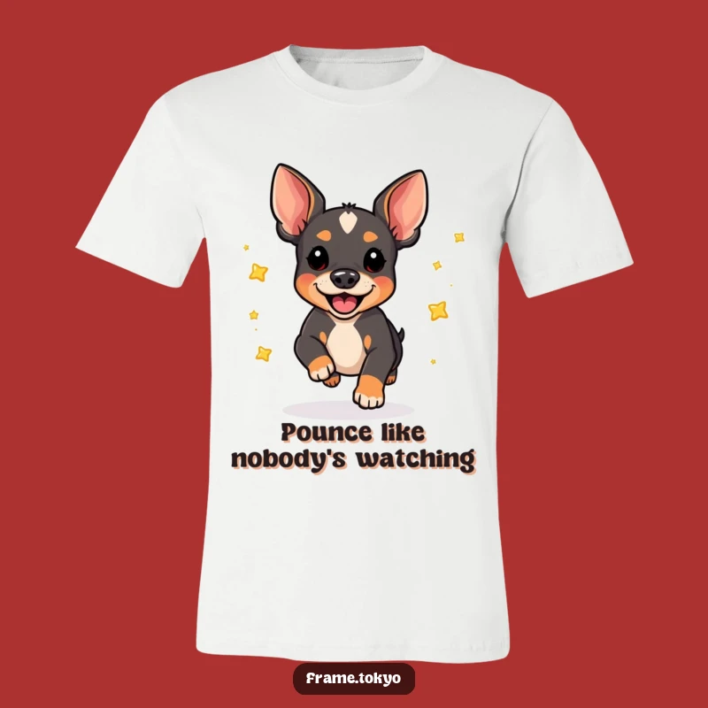 Funny Pinscher Pounce T-Shirt: Joyful Star-Scattering Dog Design, Ideal Funny Gift