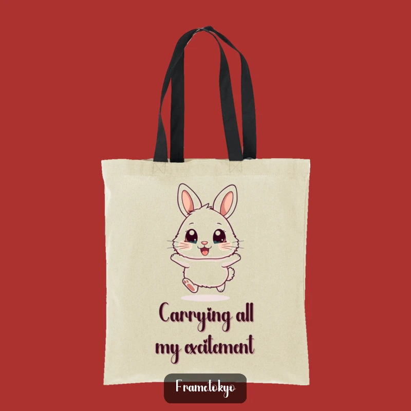 Funny Excited Rabbit Hopping Tote Bag - Cute and Hilarious Accessory for Everyday