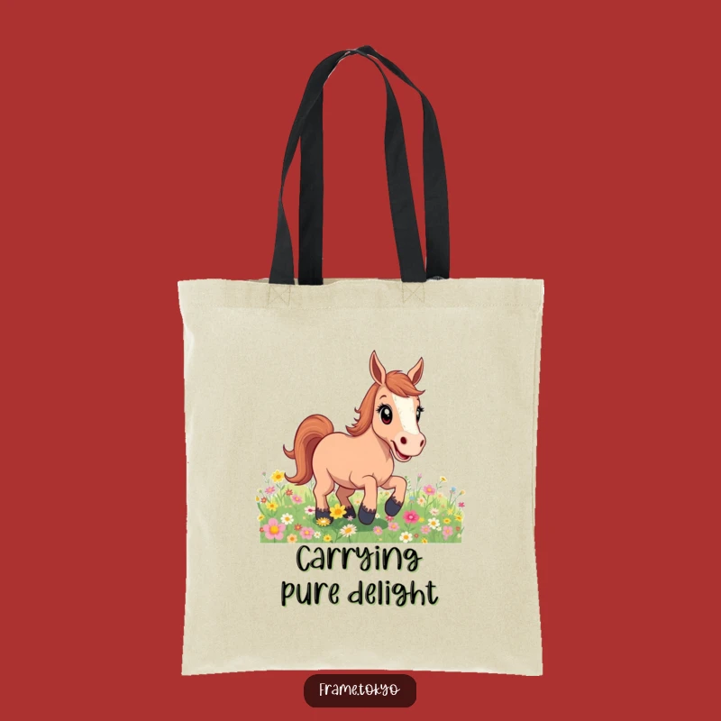Funny Excited Horse Flower Field Tote Bag: Carry Your Enthusiasm!